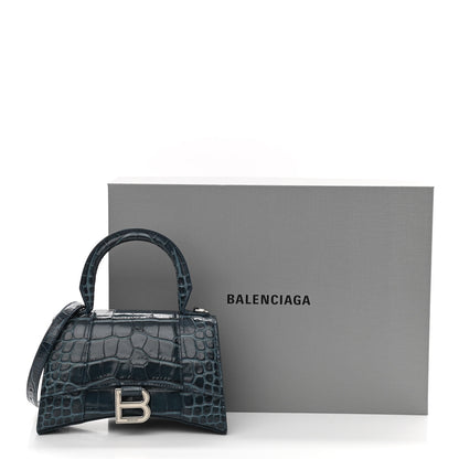 Balenciaga Shiny Calfskin Crocodile Embossed Hourglass Top Handle Bag XS Denim Blue 13 of 13