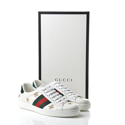 Gucci Calfskin Ayers Web Bee Star Embroidered Mens Ace Sneakers 6 White Green 11 of 11