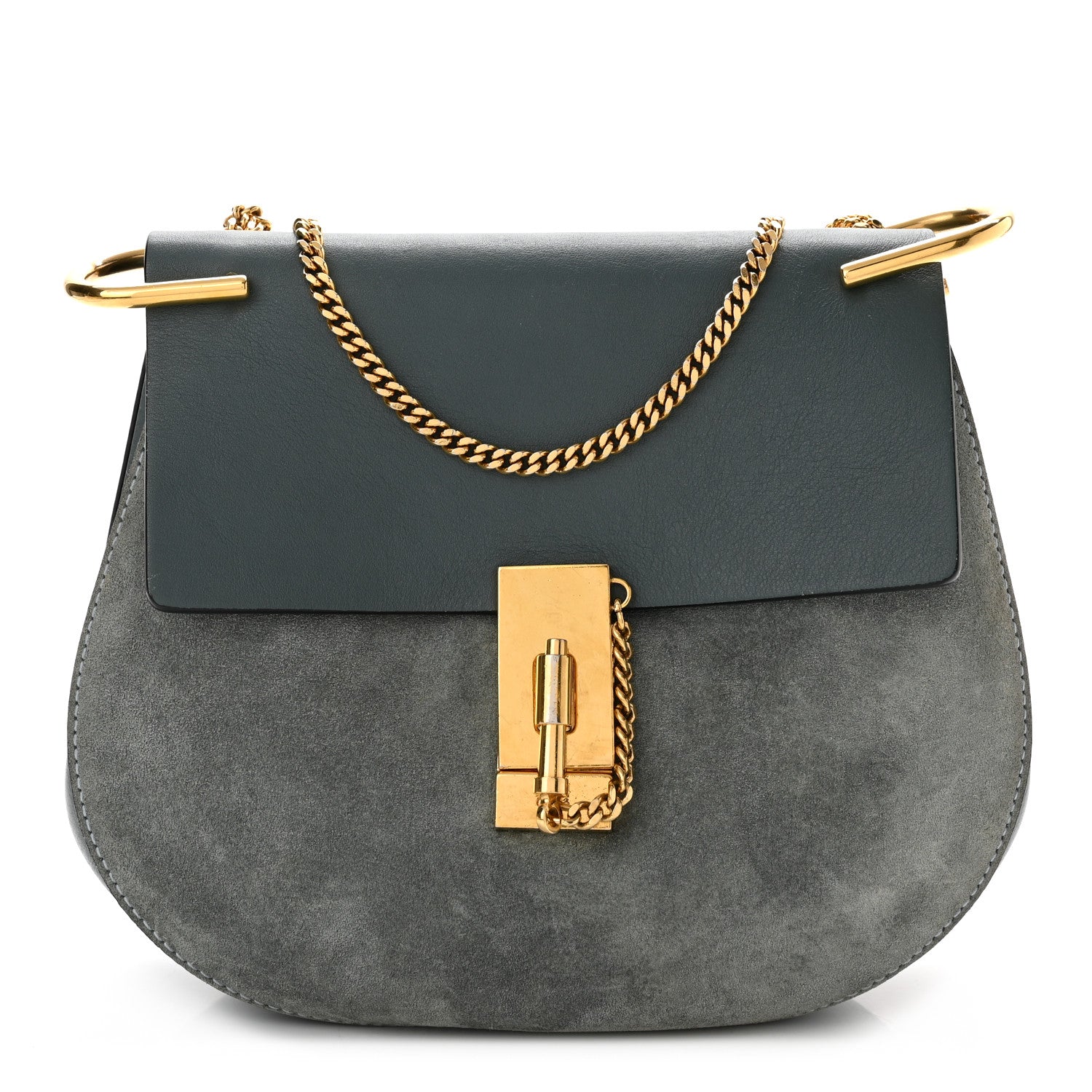 Chloe Suede Smooth Calfskin Drew Shoulder Bag Cloudy Blue 1 of 11