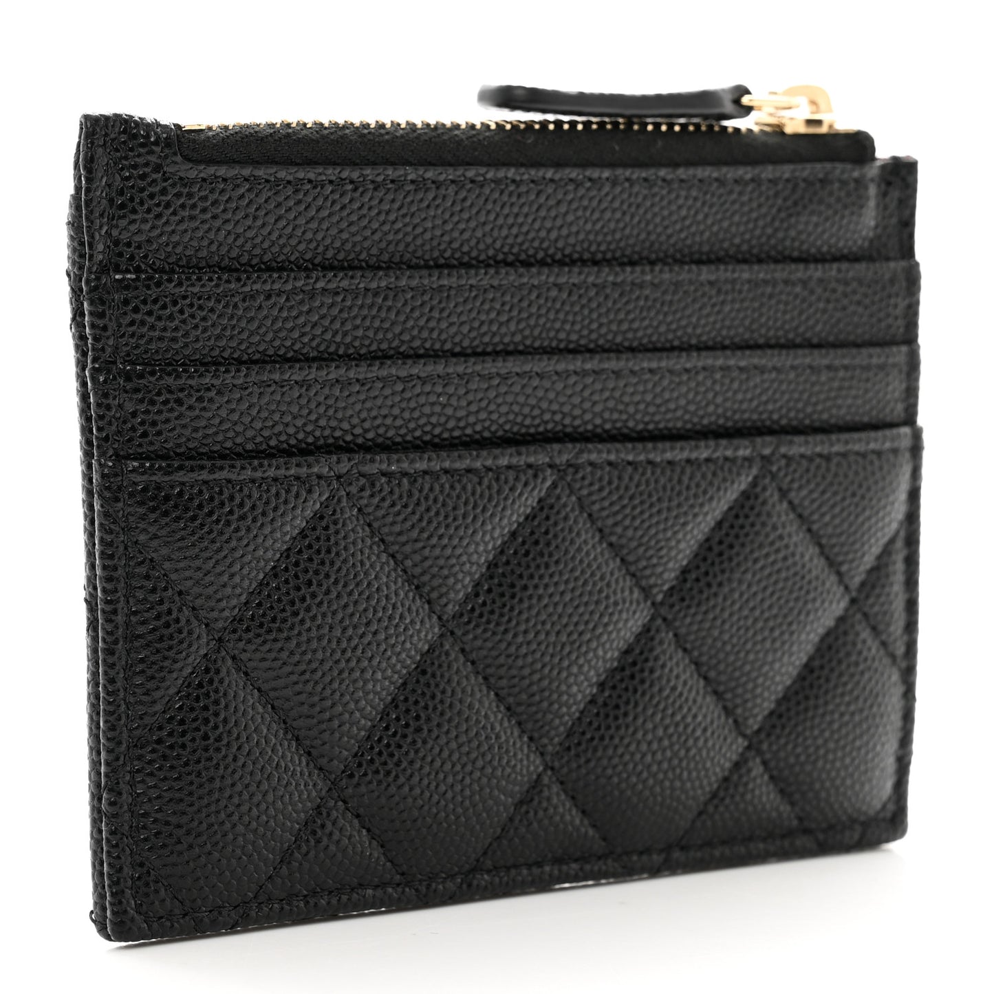 Caviar Quilted CC Zip Card Holder Black