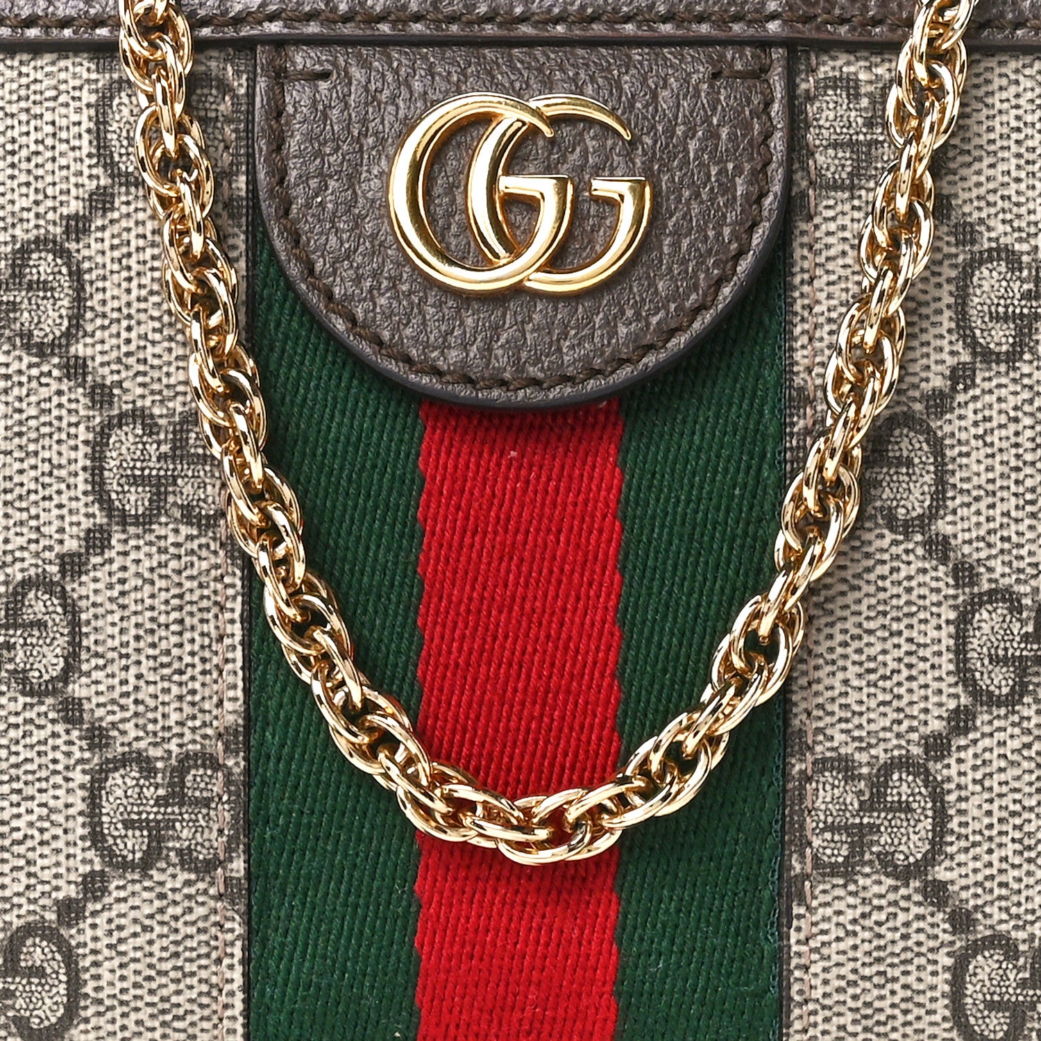 Gucci GG Supreme Monogram Textured Dollar Calfskin Web Mini Ophidia Chain Shoulder Bag Beige Ebony New Acero 9 of 12