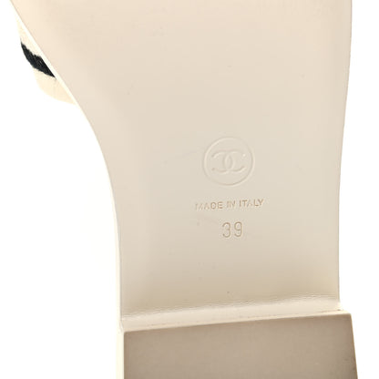 Chanel Lambskin Embroidered Logo Mules 39 Ivory Black 7 of 8