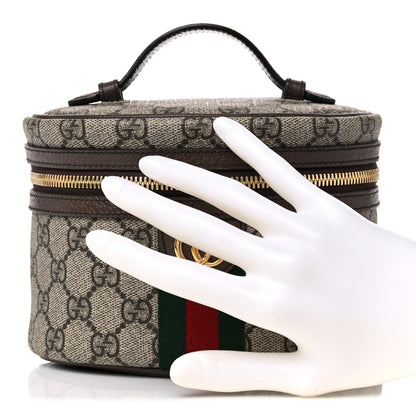 Gucci GG Supreme Monogram Textured Calfskin Web Ophidia Vanity Cosmetic Case Beige Ebony New Acero 2 of 10
