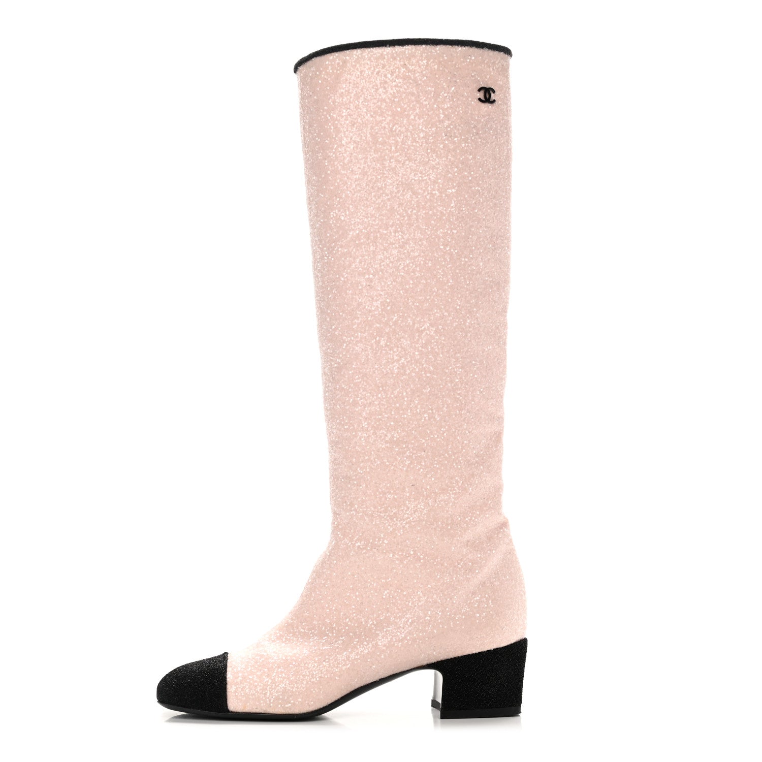 Chanel Glitter Fabric Lurex Cap Toe Fantasy High Boots 37 Pink Black 1 of 12