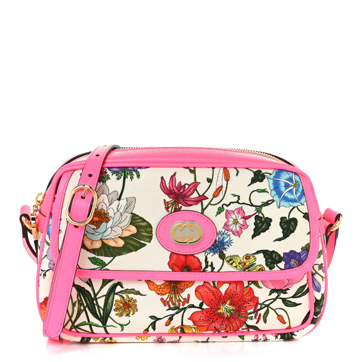 Canvas Flora Floral Shoulder Bag White Fuchsia Fluo