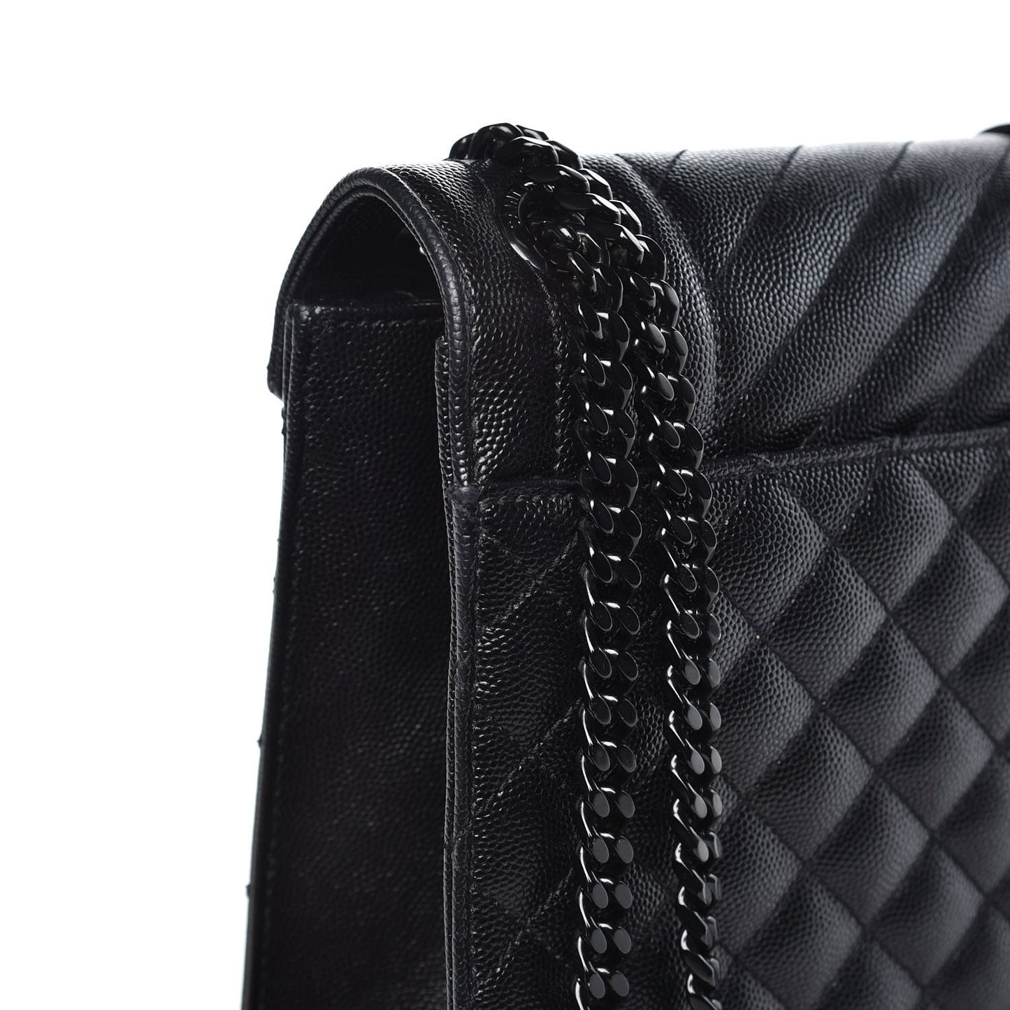 Grain De Poudre Textured Mixed Matelasse Large Triquilt Monogram Monochrome Satchel Black