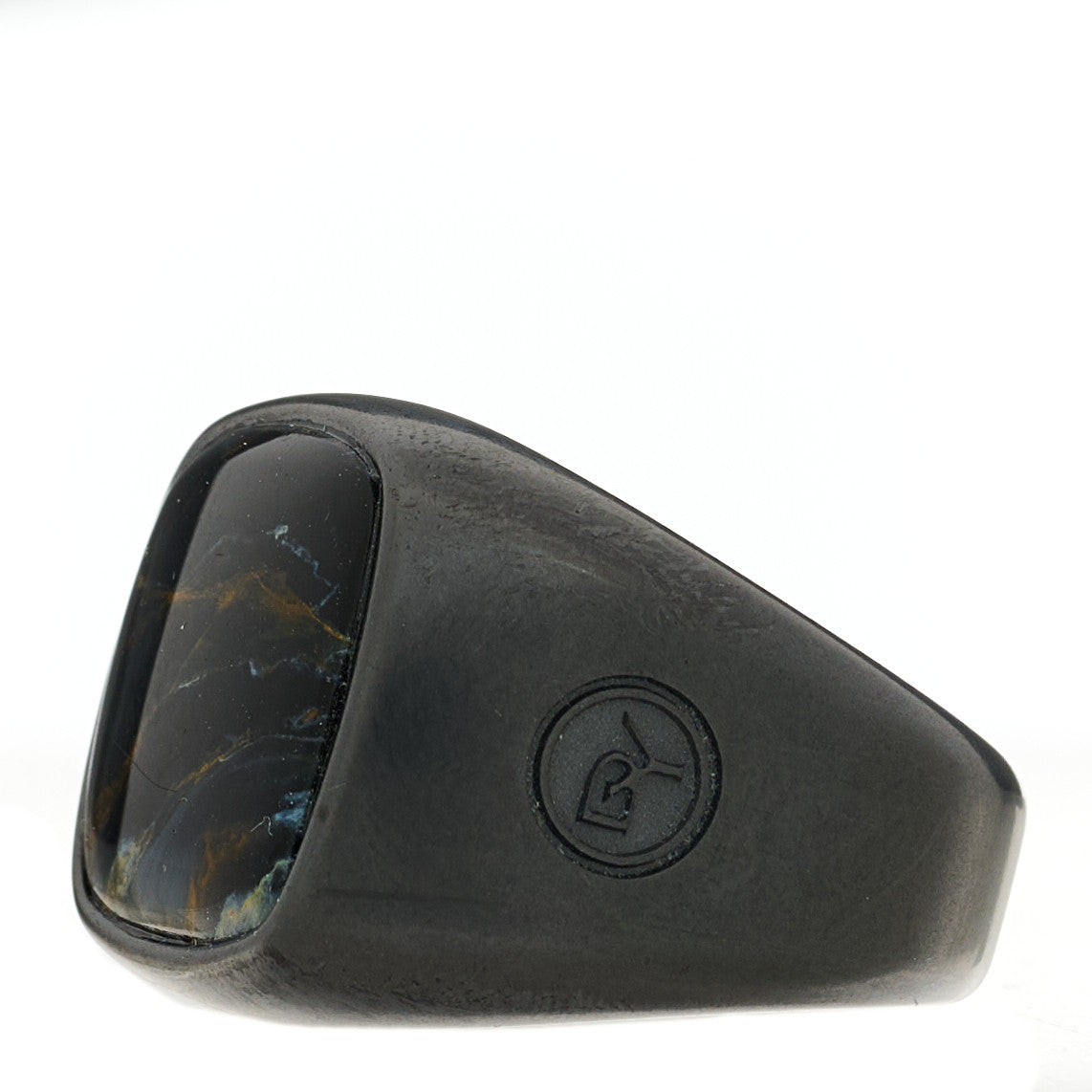 Black Titanium Pietersite Mens Cable Signet Ring 61 9.75