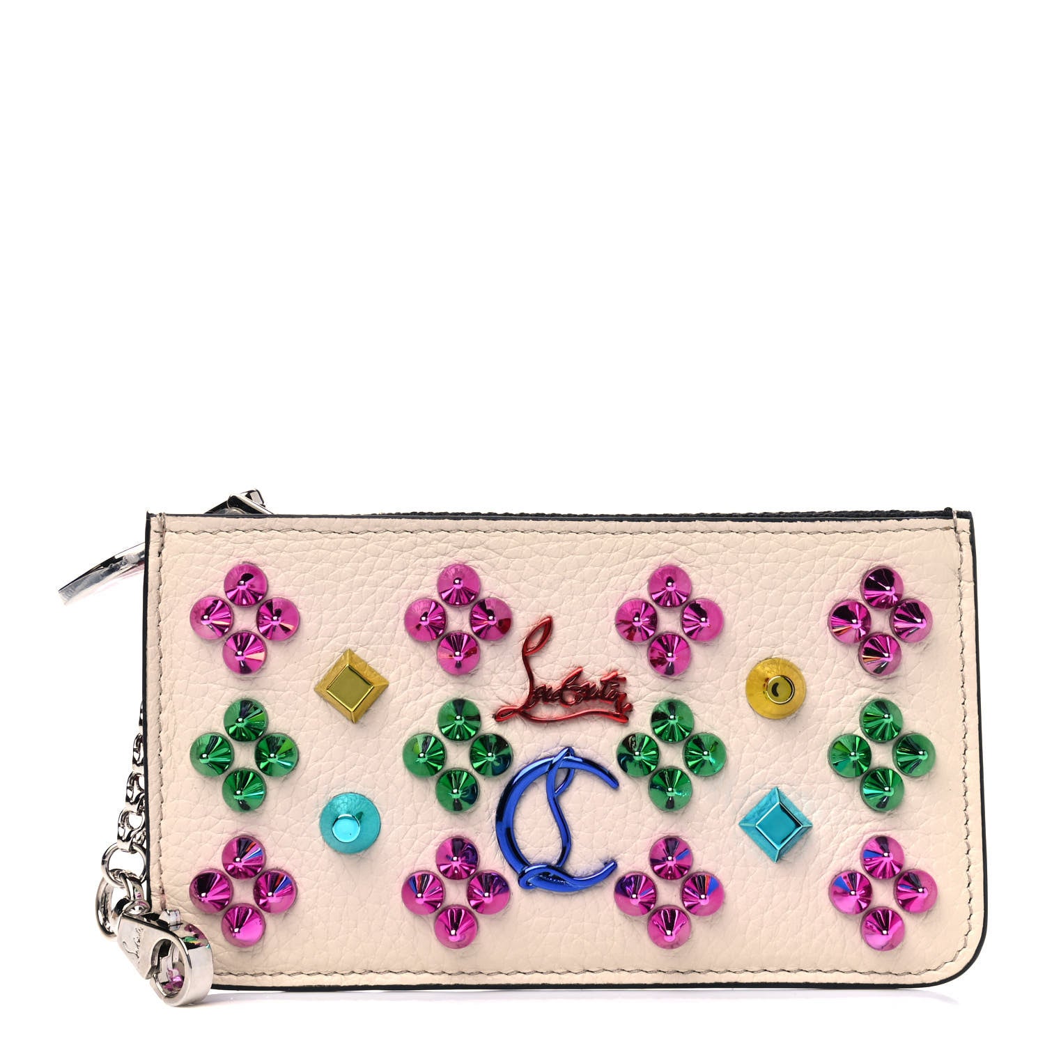 Christian Louboutin Calfskin Panettone Studded Zip Card Holder Ballerina Multicolor 1 of 5