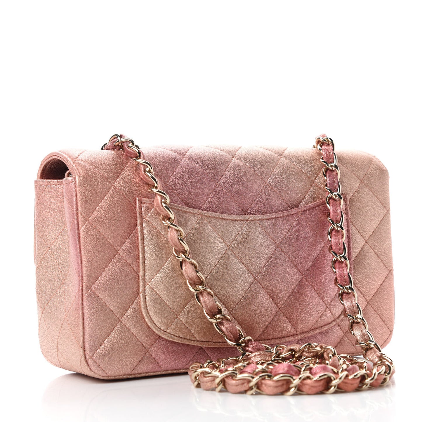 Metallic Lambskin Quilted Ombre Mini Rectangular Flap Pink