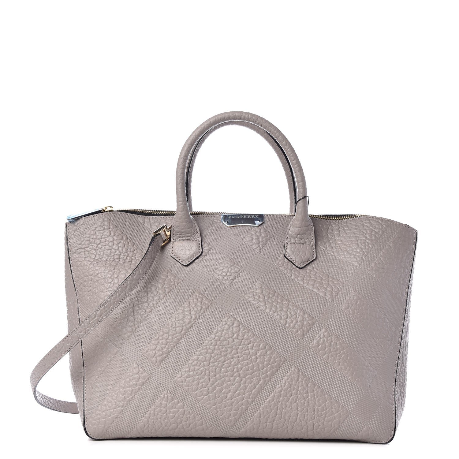 Burberry Heritage Grain Check Embossed Medium Dewsbury Tote Pale Grey 1 of 8