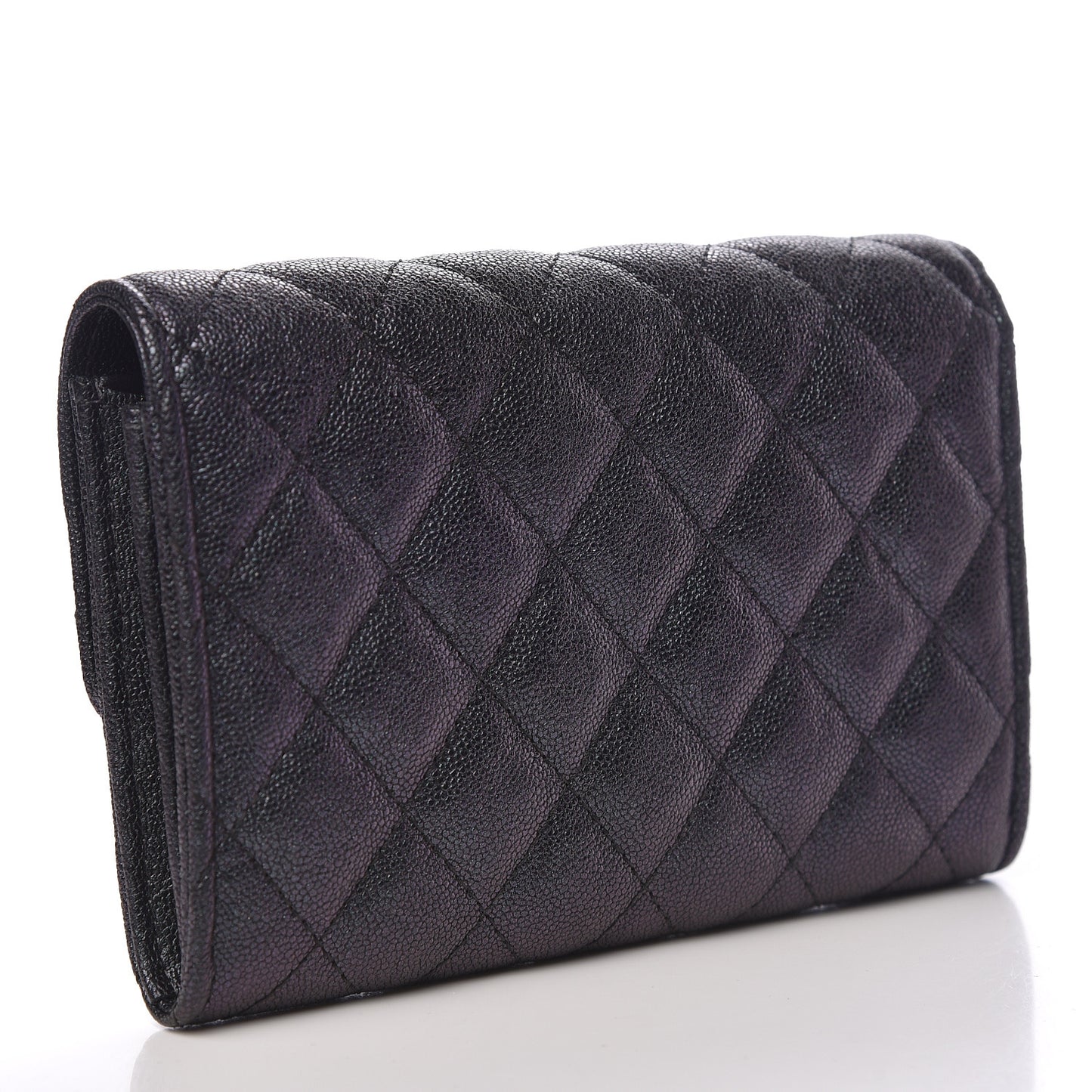 Iridescent Caviar Quilted Medium Flap Wallet Black
