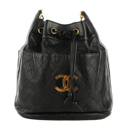 Chanel Lambskin Diamond Stitched CC Drawstring Shoulder Bag Black 1 of 7