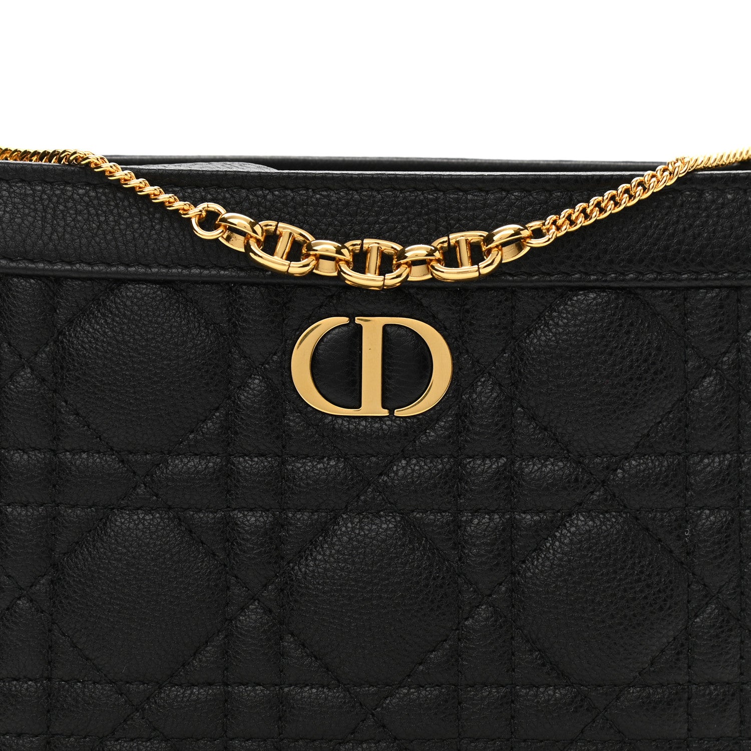 Christian Dior Calfskin Cannage Caro Zipped Pouch With Chain Black 7 of 10