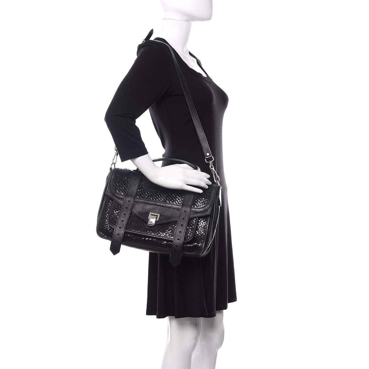 Proenza Schouler Woven Calfskin PS1 Medium Satchel Black 2 of 9