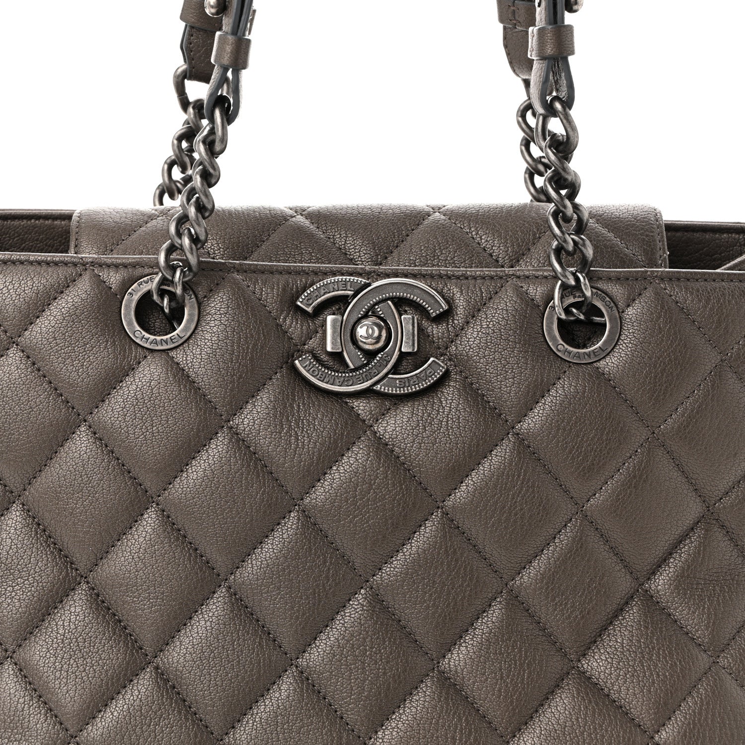Chanel Metallic Goatskin Quilted Large City Rock Shopping Bag Silver 8 of 10