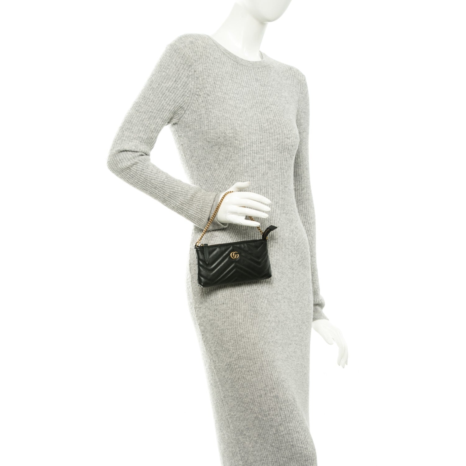 Gucci Calfskin Matelasse Mini GG Marmont Chain Bag Black 2 of 7