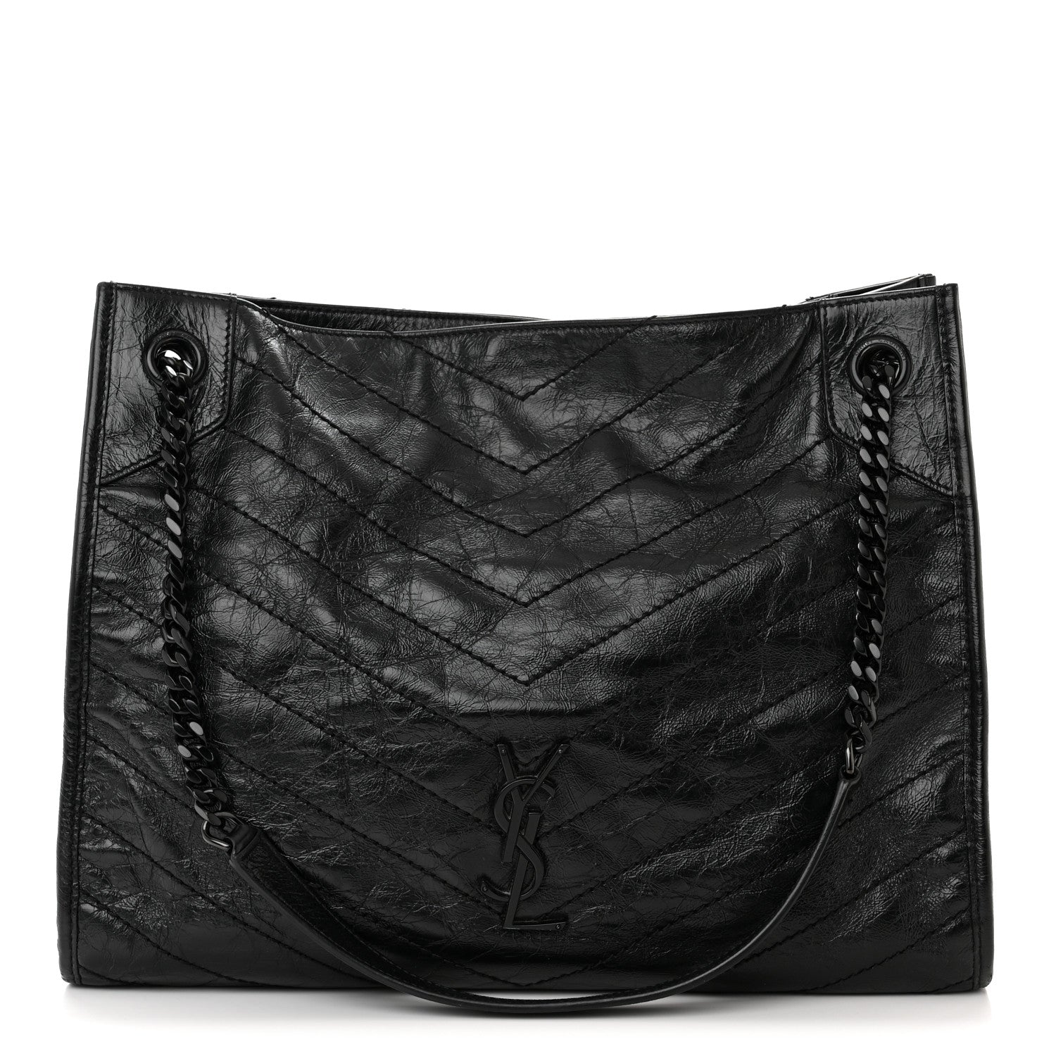 Saint Laurent Crinkled Calfskin Matelasse Monogram Medium Niki Shopper Tote Black 1 of 9
