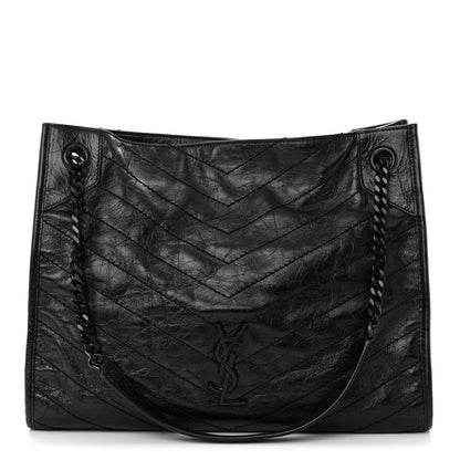 Saint Laurent Crinkled Calfskin Matelasse Monogram Medium Niki Shopper Tote Black 1 of 9