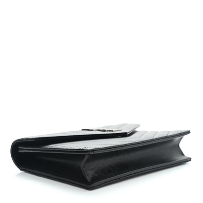 Saint Laurent Grain De Poudre Matelasse Chevron Monogram Envelope Chain Wallet Black 4 of 8
