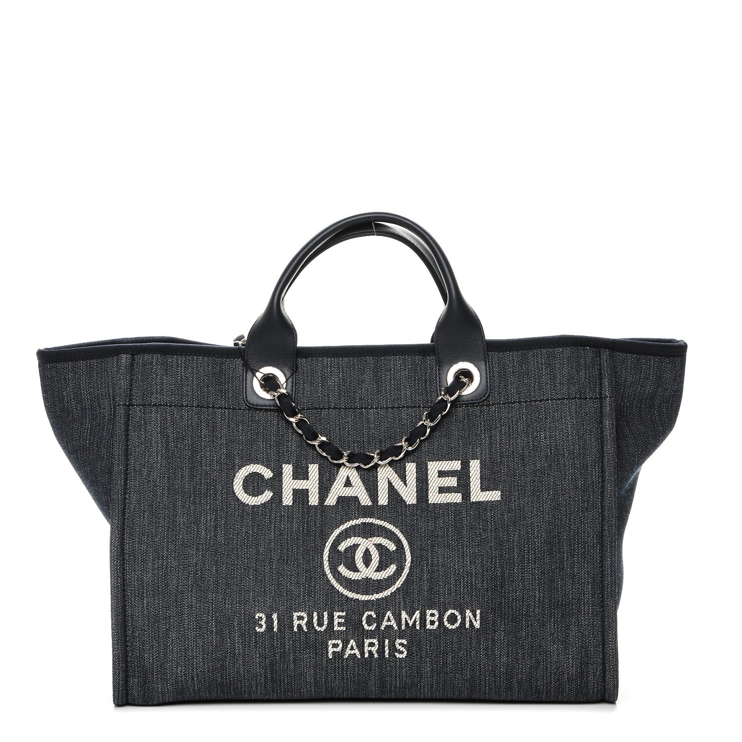 Chanel Canvas Large Deauville Tote Dark Blue 1 of 8