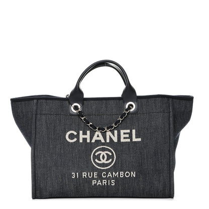 Chanel Canvas Large Deauville Tote Dark Blue 1 of 8