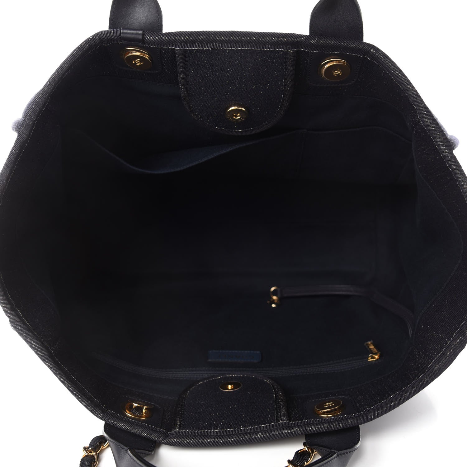 Chanel Lurex Canvas Medium Deauville Tote Navy Blue Gold 5 of 10