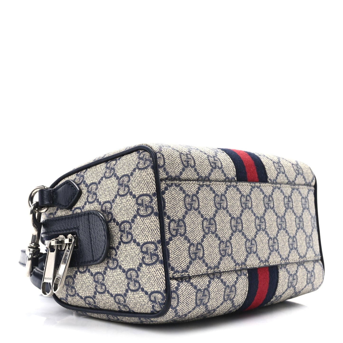 GG Supreme Monogram Textured Dollar Calfskin Web Mini Ophidia Top Handle Bag Beige Blue