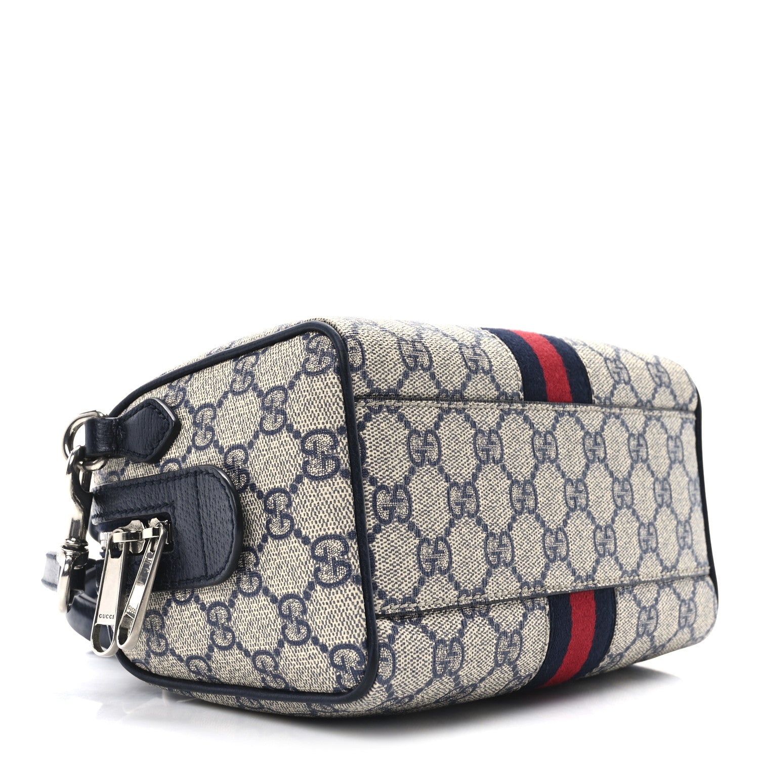 Gucci GG Supreme Monogram Textured Dollar Calfskin Web Mini Ophidia Top Handle Bag Beige Blue 4 of 11