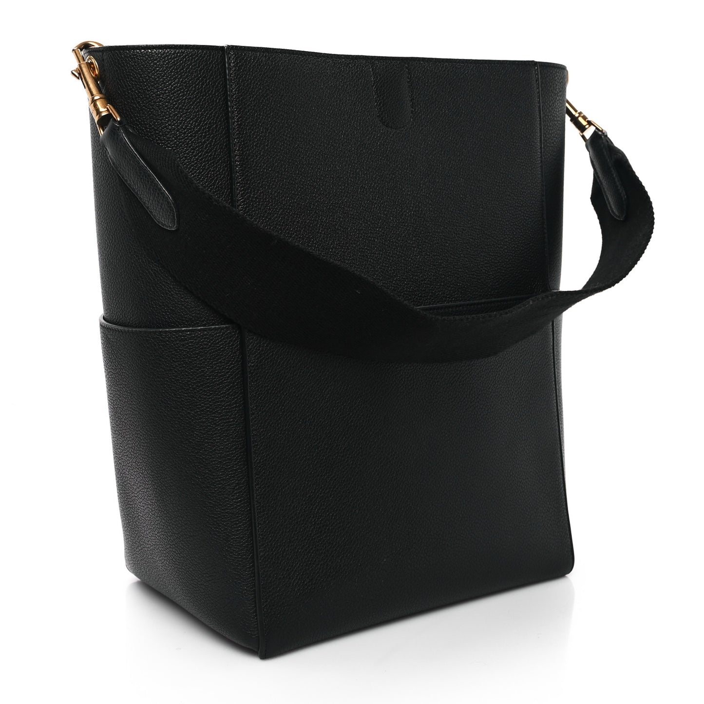 Soft Grained Calfskin Sangle Bucket Bag Black