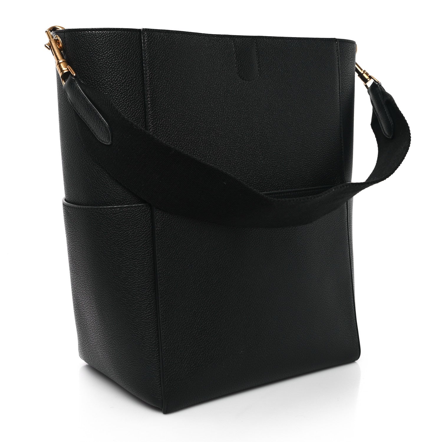 Celine Soft Grained Calfskin Sangle Bucket Bag Black 3 of 10