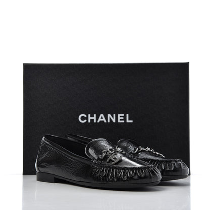 Chanel Crackled Patent Calfskin CC Mocassin Loafers 38 Black 14 of 14