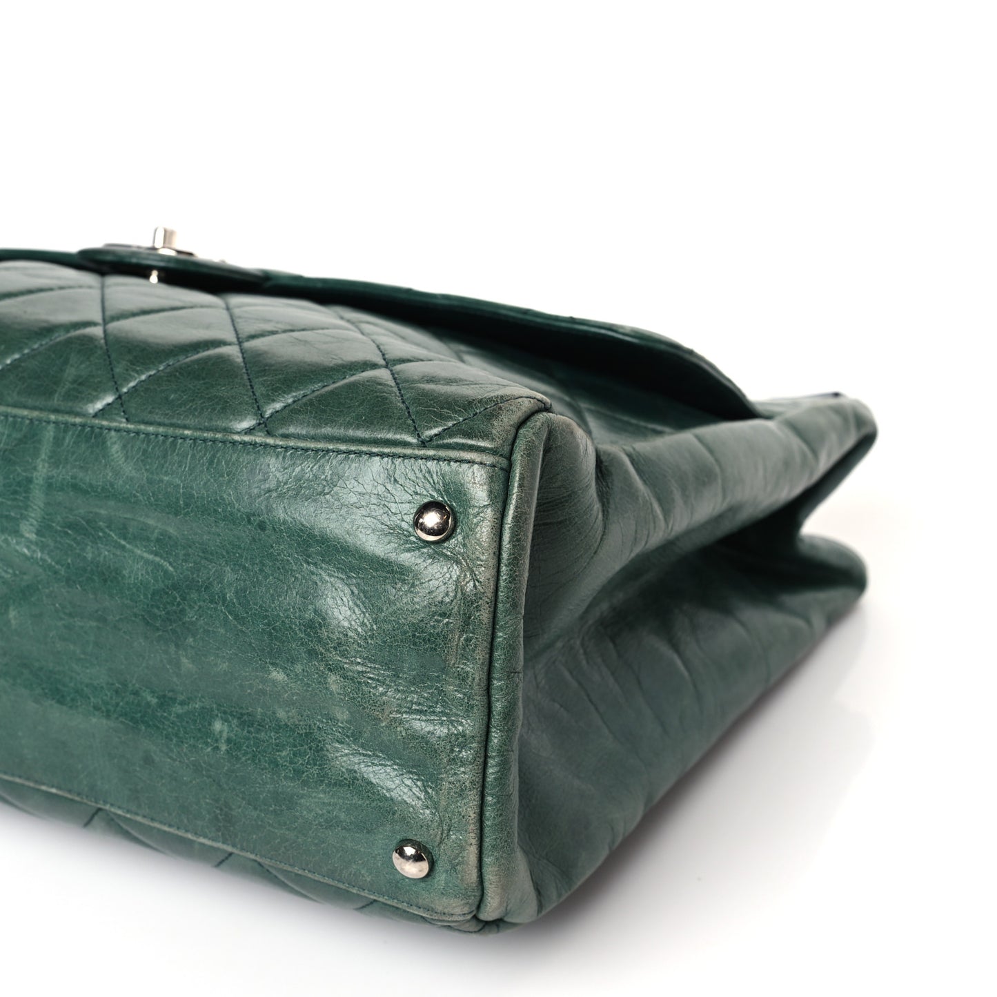 Glazed Calfskin Quilted Large CC Delivery Tote Green