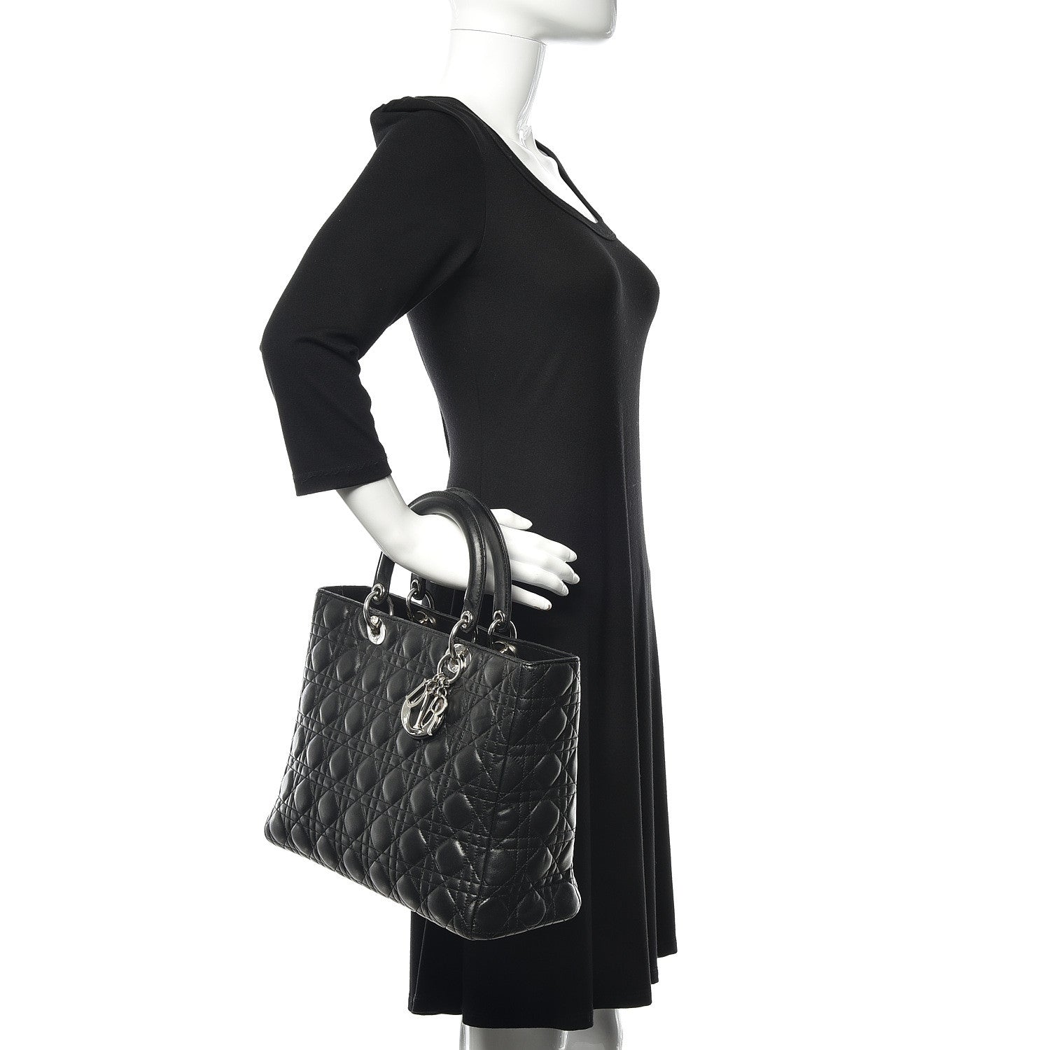 Christian Dior Lambskin Cannage Large Lady Dior Black 2 of 16
