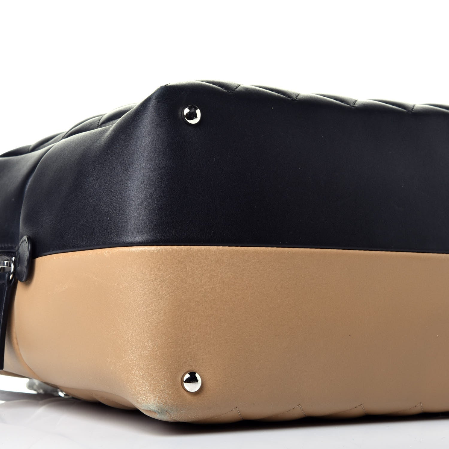 Chanel Calfskin Quilted Feather Weight Bowling Bag Black Beige 8 of 9