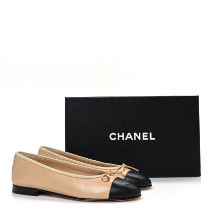 Chanel Lambskin Cap Toe CC Ballerina Flats 37 Beige Black 12 of 12