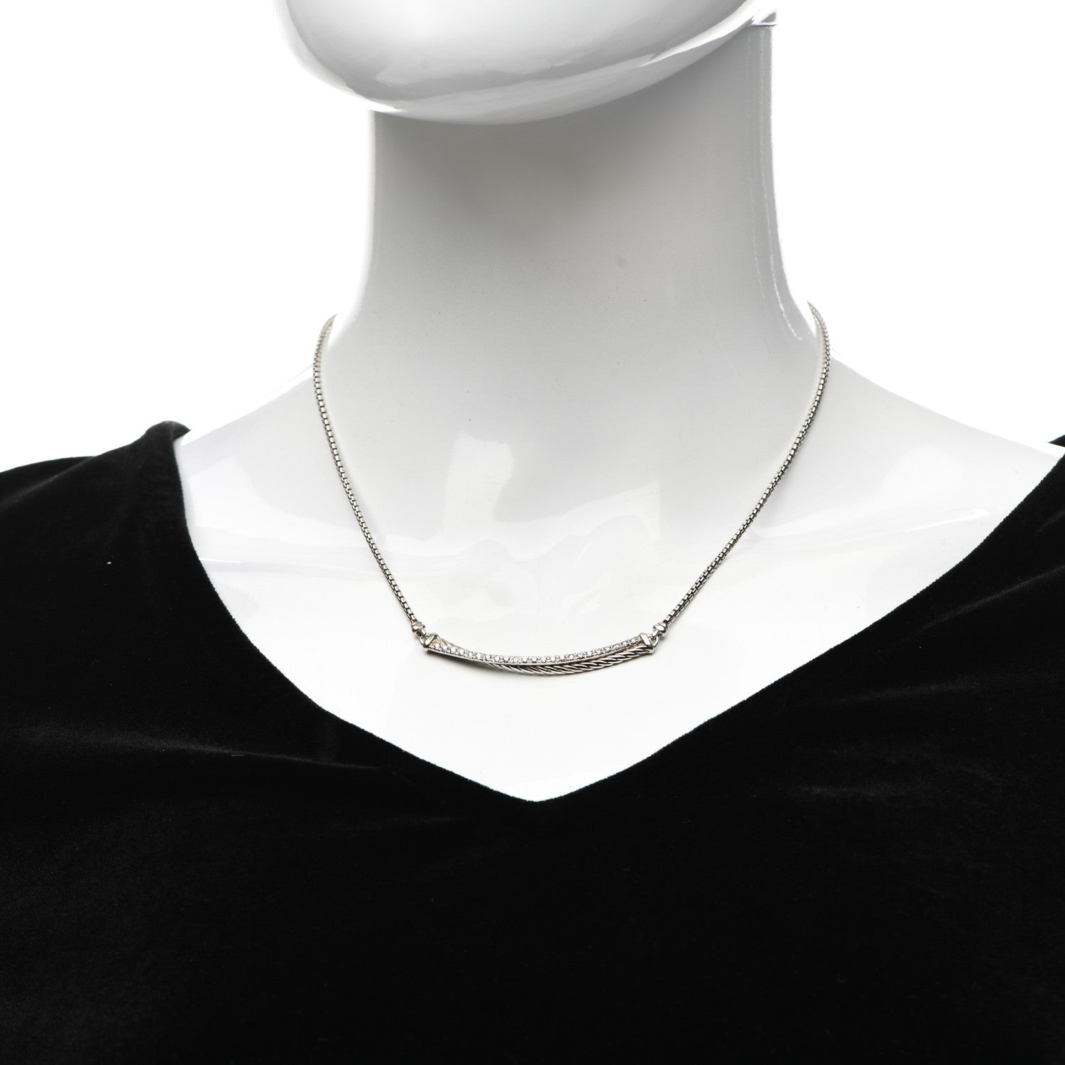 David Yurman Sterling Silver Diamond Crossover Bar Necklace 2 of 4