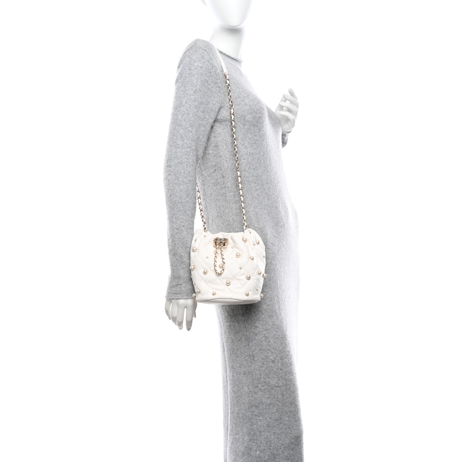 Chanel Lambskin Quilted Pearl About Pearls Drawstring Bag White 2 of 13