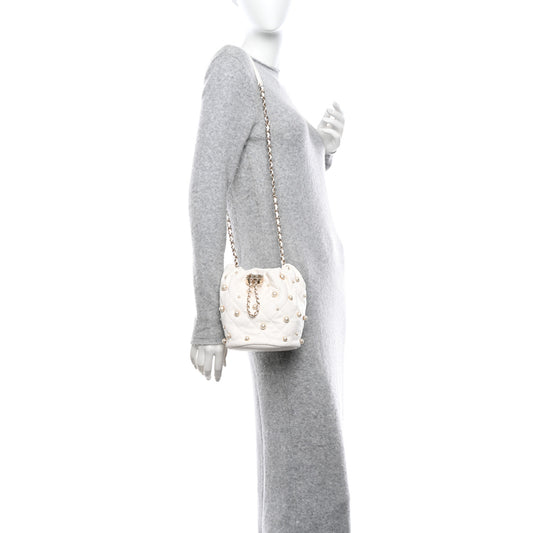Lambskin Quilted Pearl About Pearls Drawstring Bag White