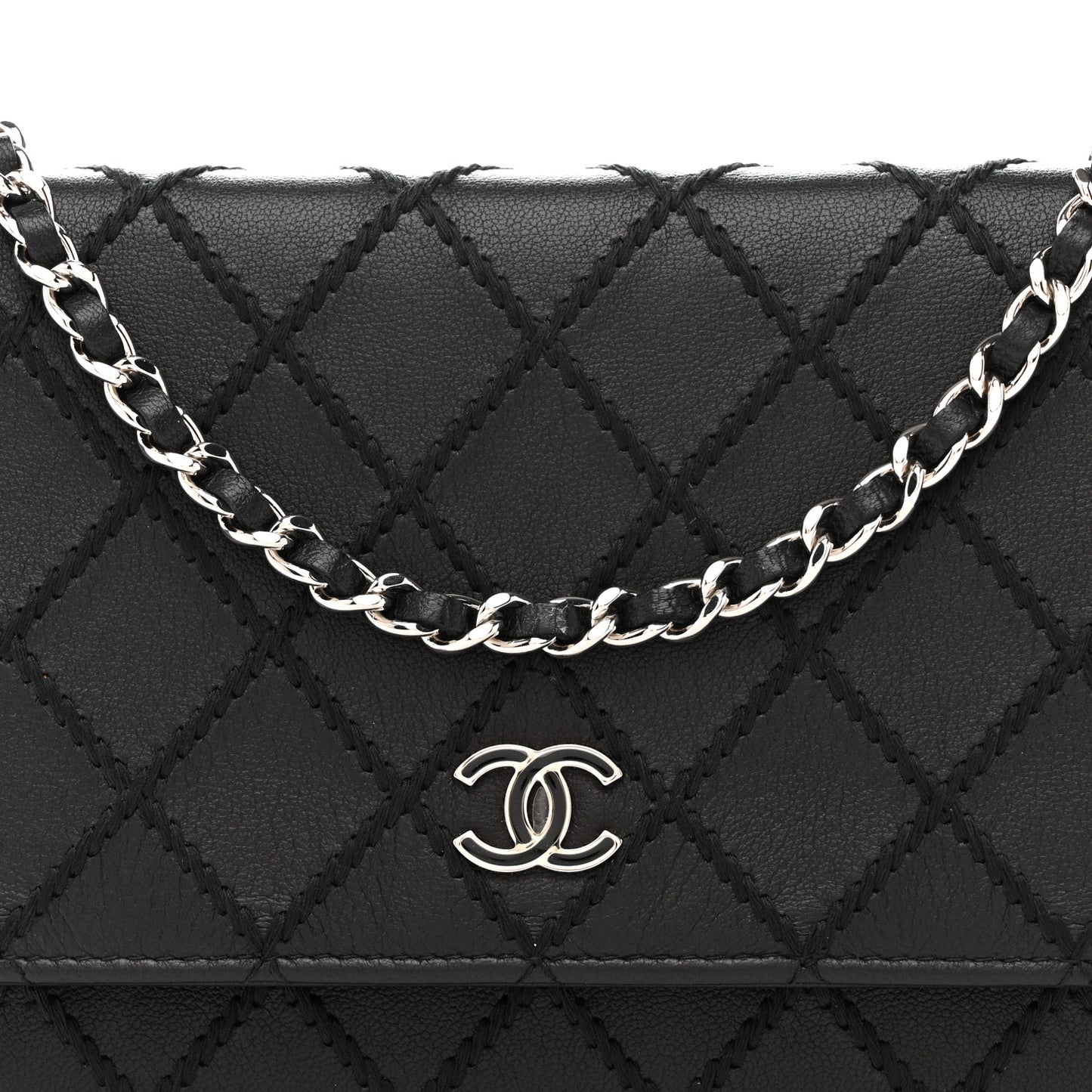 Calfskin Whipstitch Wallet On Chain WOC Black