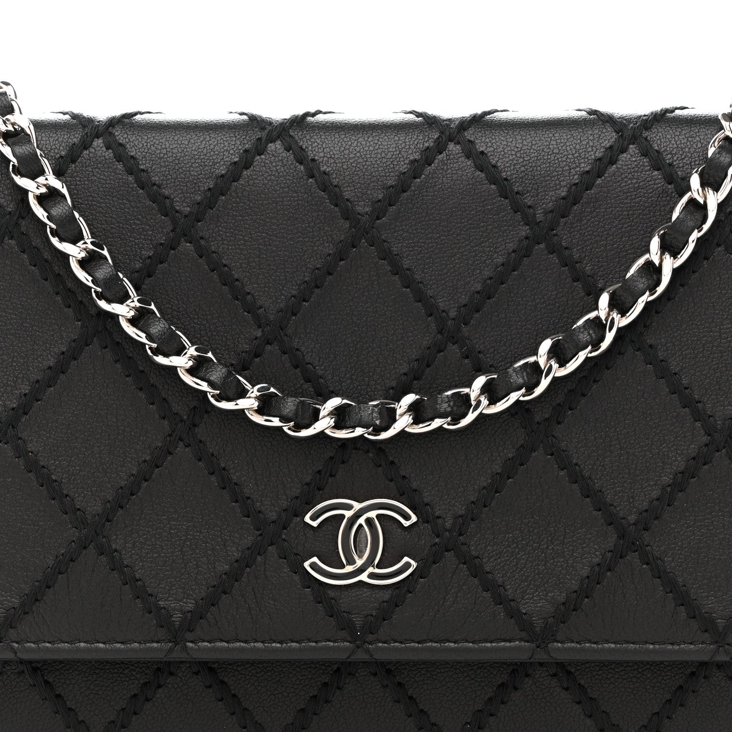Chanel Calfskin Whipstitch Wallet On Chain WOC Black 9 of 11