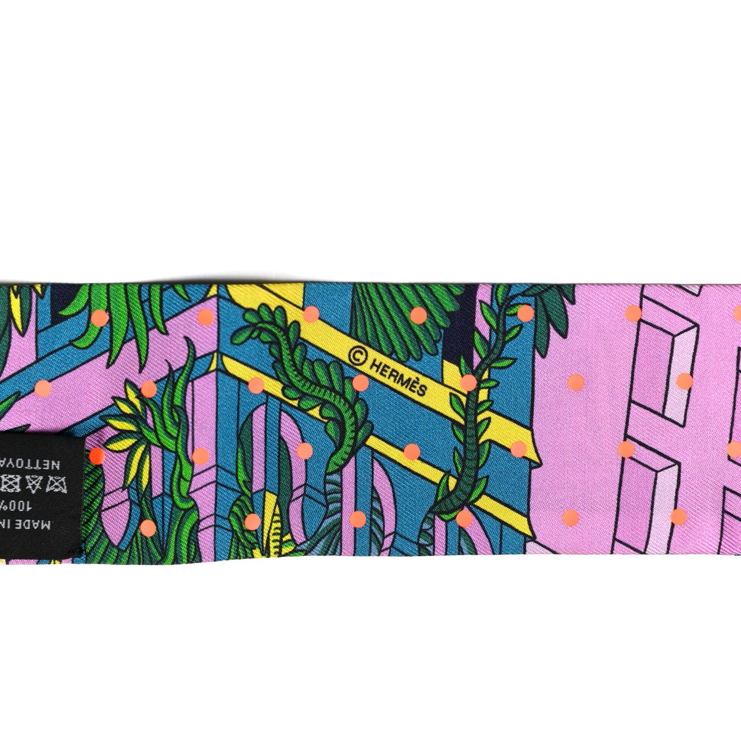 Silk Animapolis Plumetis Twilly Rose Vert Orange Fluo