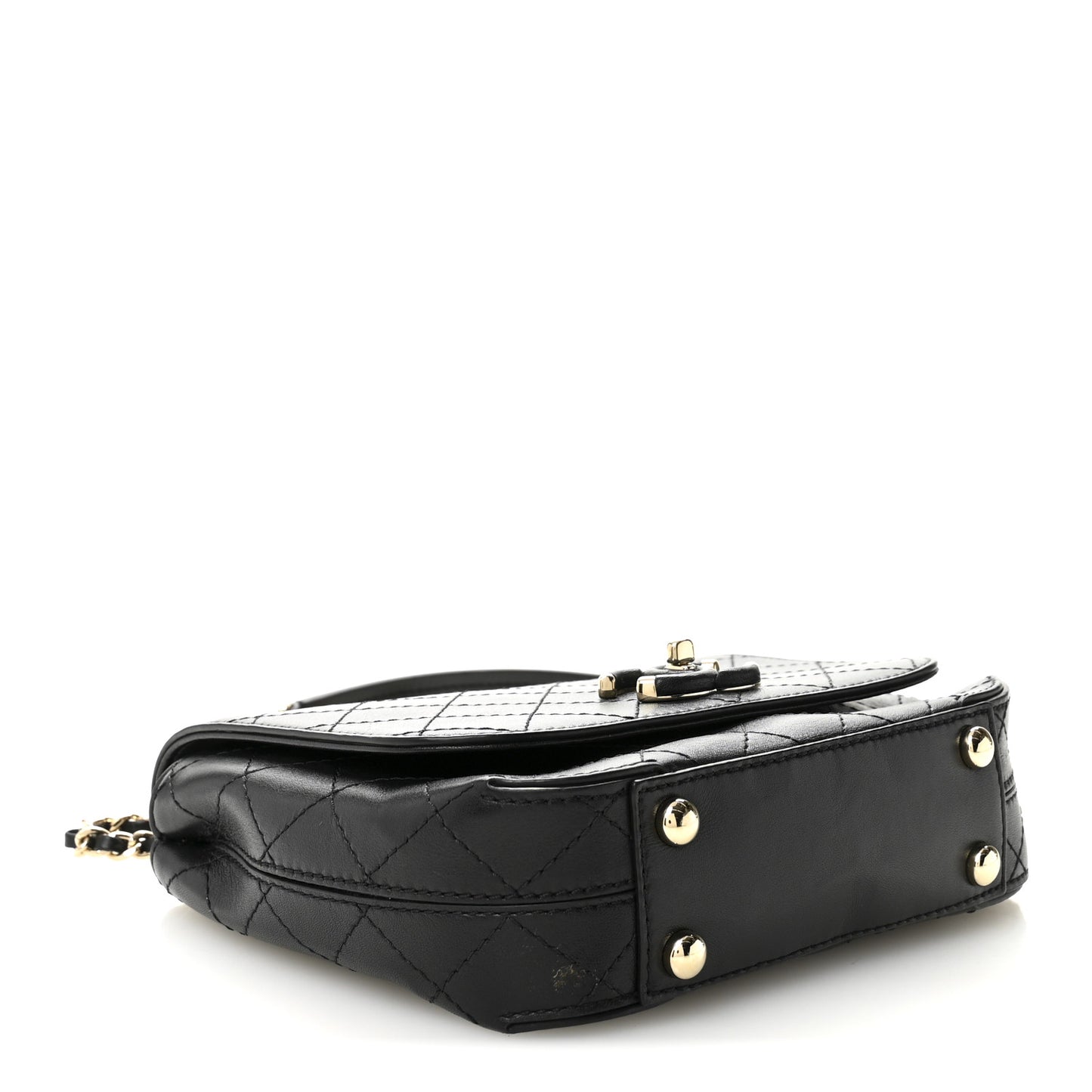 Calfskin Stitched Small Covered CC Flap Bag Black