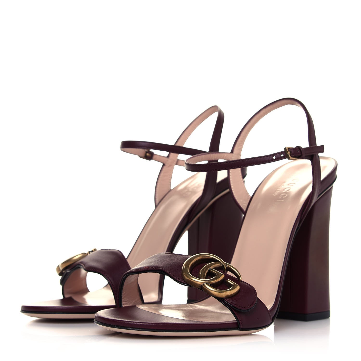 Gucci Lifford Calfskin GG Marmont Ankle Wrap 105mm Sandals 39 Vintage Bordeaux 3 of 10