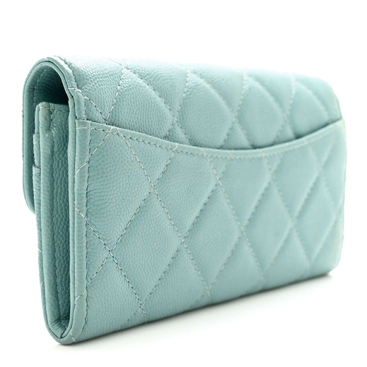 Caviar Quilted Medium Gusset Flap Wallet Light Blue