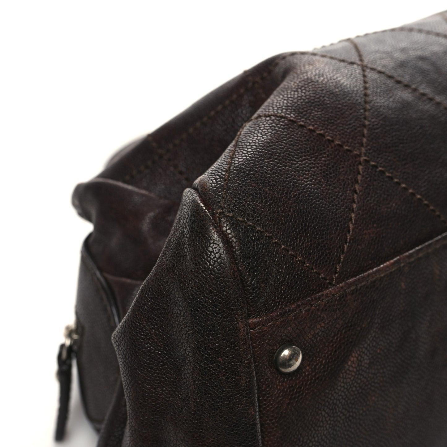 Caviar Quilted Bowler Tote Brown