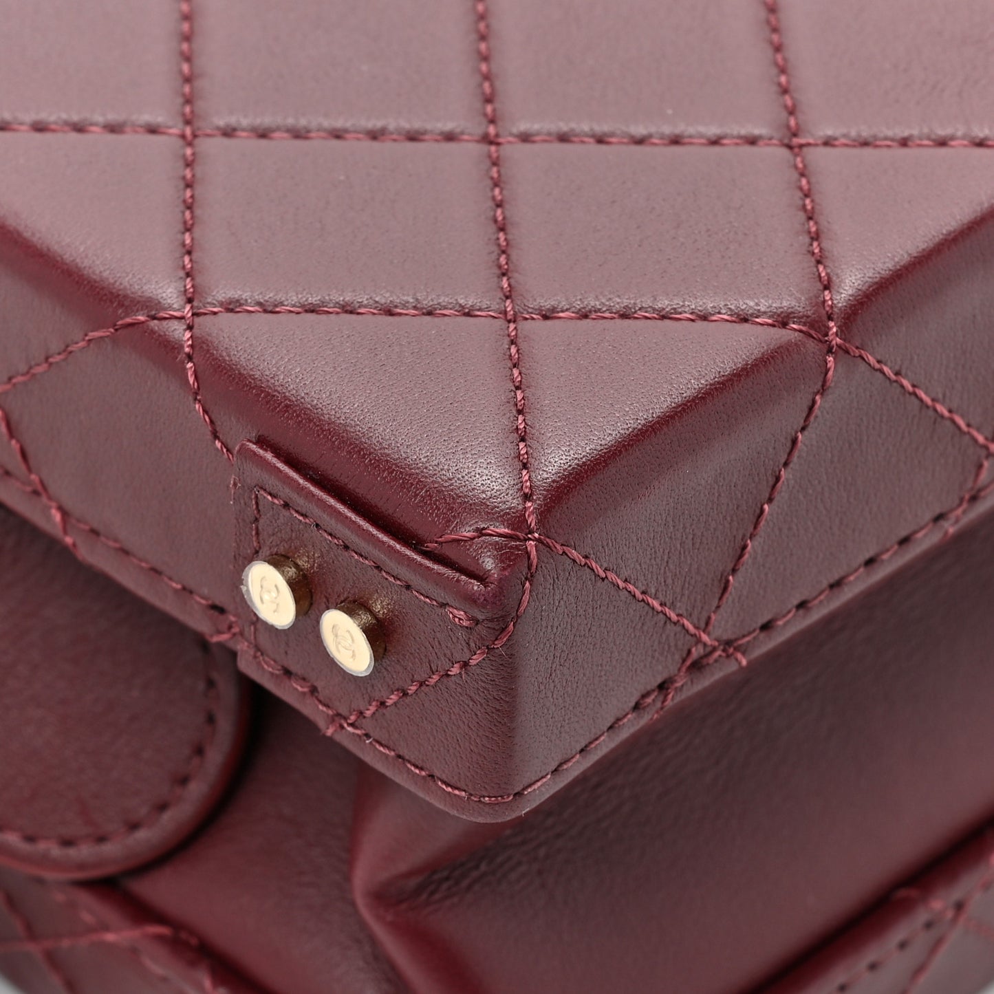 Calfskin Quilted Studded Square Vanity Case Burgundy