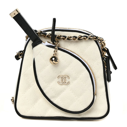 Chanel Canvas Calfskin Tennis Racket Mini Bag White Black 2 of 9