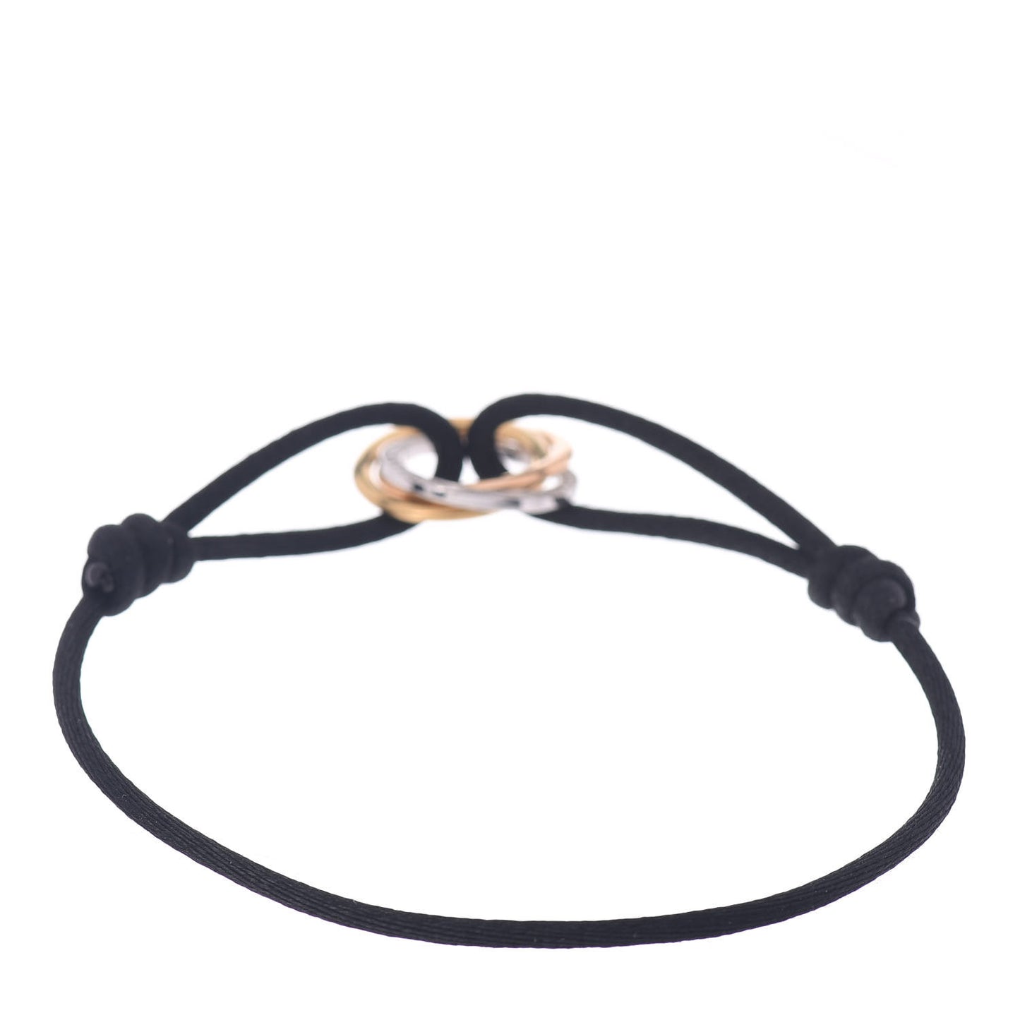 18K White Yellow Pink Gold Diamond Trinity Cord Bracelet Black