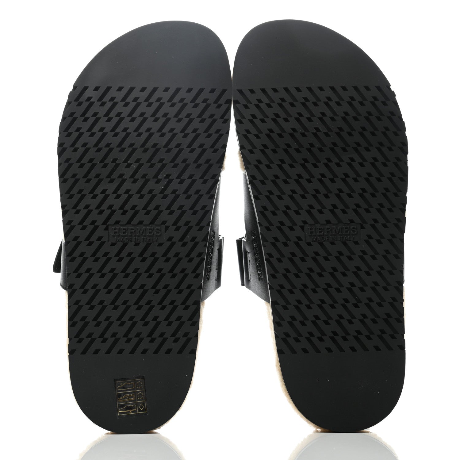 Hermes Veau Indios Woolskin Mens Chypre Sandals 41 Black Ecru 4 of 6