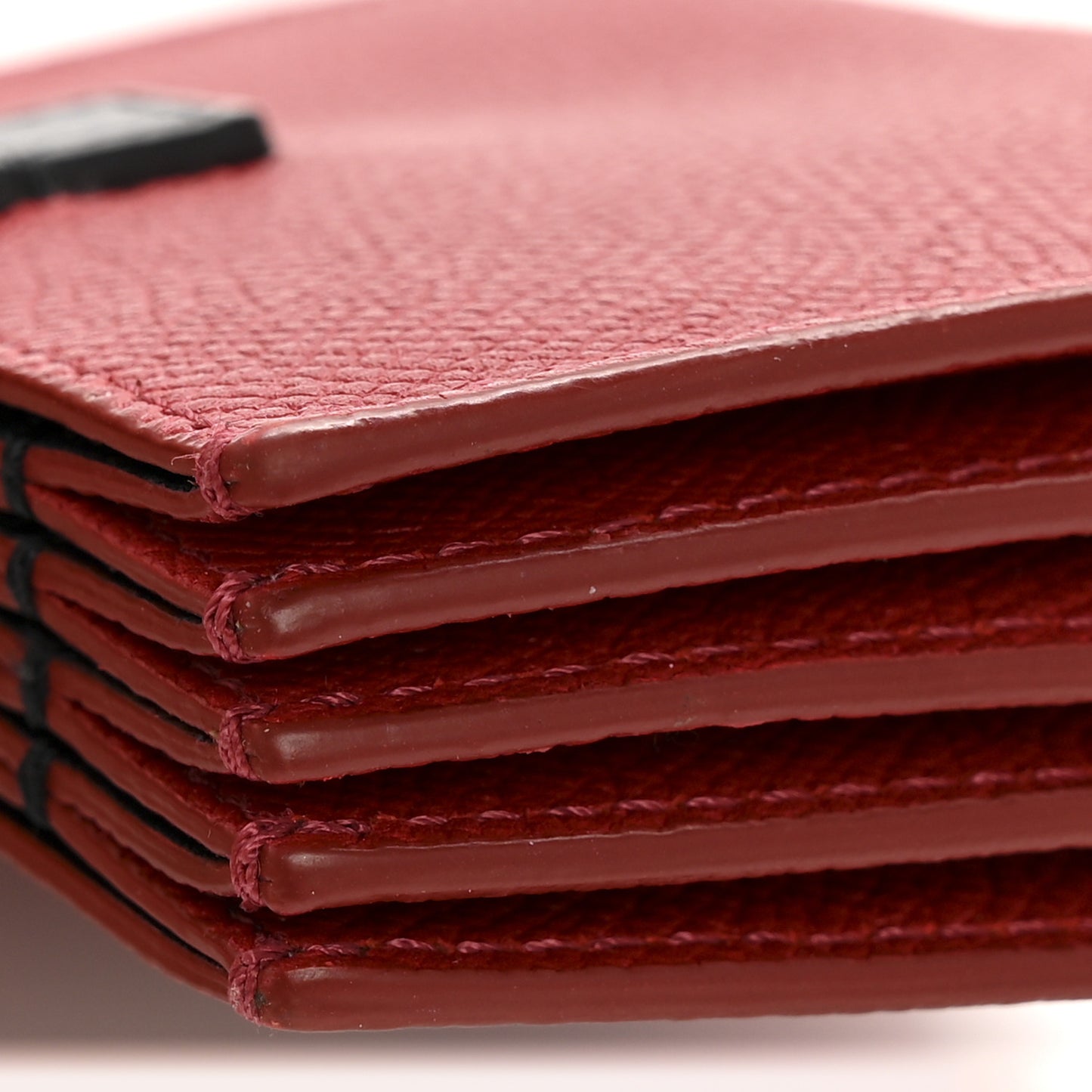 Grained Shiny Calfskin Accordion Card Holder Coquelicot